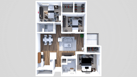 Floor plan for 3 beds, 2 baths, 1079 sqft